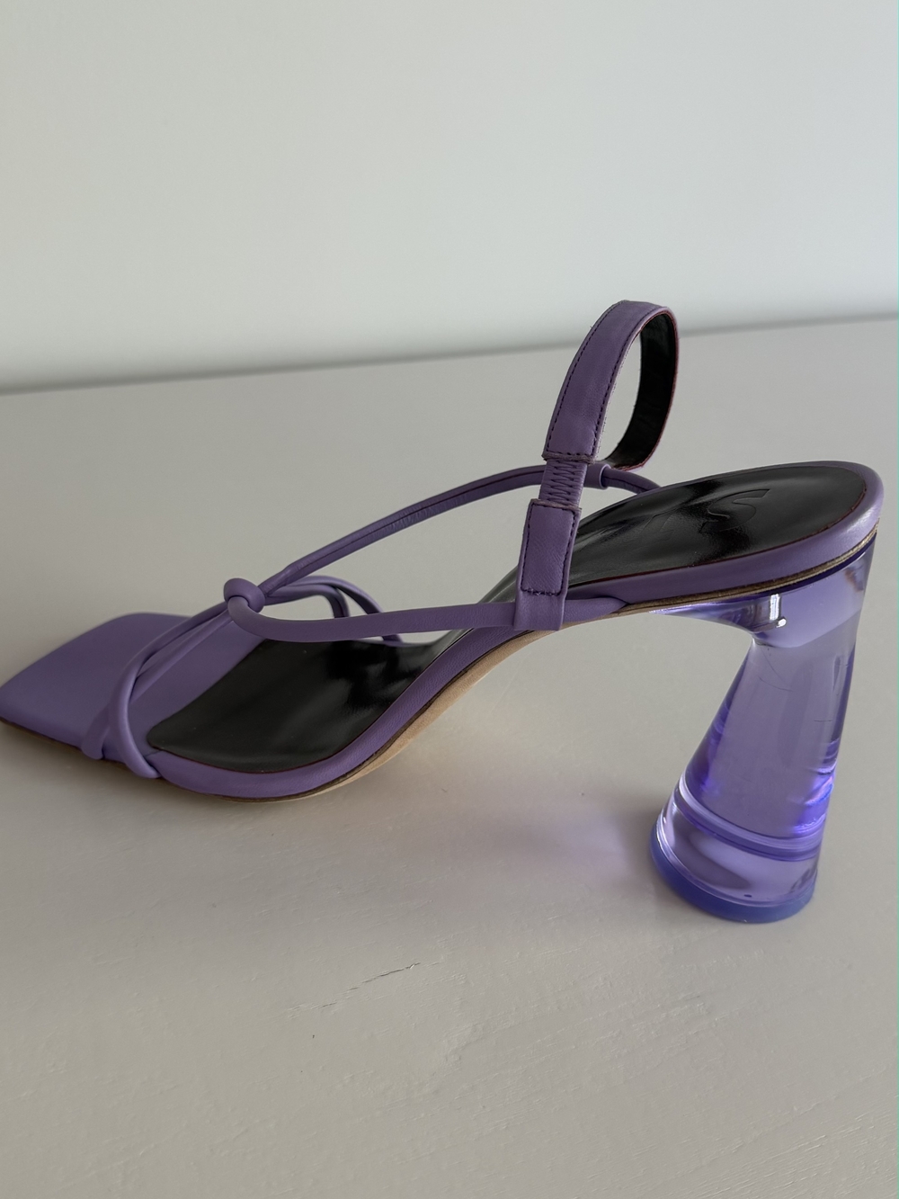 STAUD Purple Strappy Slingback Heels with Sculpted Lucite Heel,size 11